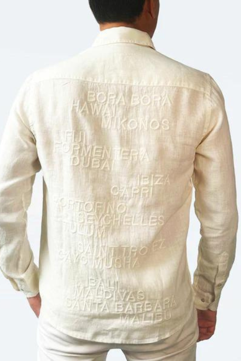Camisa unisex 100% lino crudo con botones de nácar
